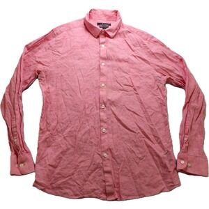 Marc Anthony Men Shirt Medium Pink Long Sleeve Slim Fit Linen Cotton Button Down